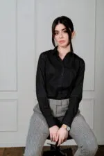 Camasa pentru Femei negru cu dantela 97% bumbac 3% elastan