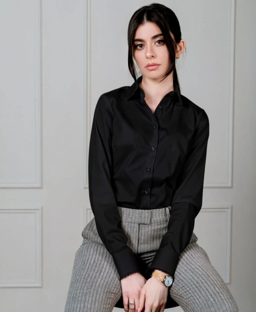 Camasa pentru Femei negru cu dantela 97% bumbac 3% elastan